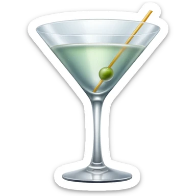 Muted aesthetic, clean and minimal composition, elegant martini glass with a clear drink, subtle condensation, soft natural lighting, smooth matte textures, modern masculine design, minimal background, calm and refined mood, cinematic soft shadows, high resolution sticker