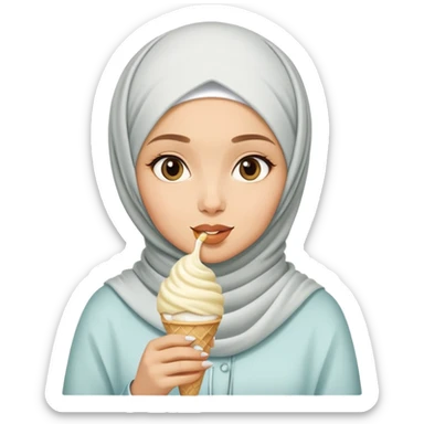 Girl wearing hijab eating vanilla ice cream sticker
