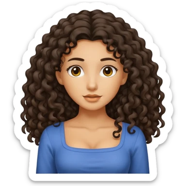 A tan girl with SUPER long dark curly hair and a square neckline shirt sticker