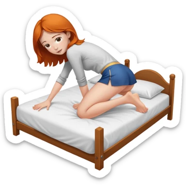 Fullbody nude very beautiful girl very beautiful face with freckles, big boobs, big ass, sexy body, bending over a bed spreading ass, getting ready for sex, realistic sticker