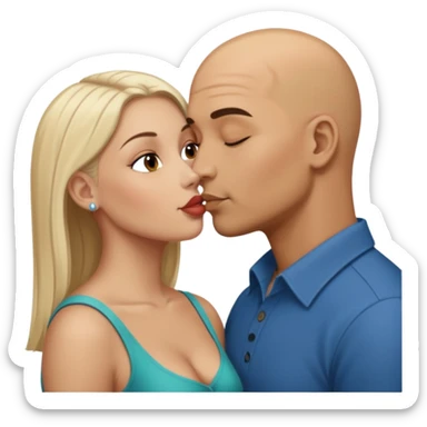 Bald Hispanic man kissing white dark blonde woman sticker