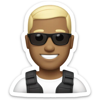 Bald muscular man wearing sunglasses with blonde hair and white skin tone sticker