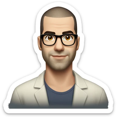 Zachary Quinto with glasses small head big forehead buzz cut sticker