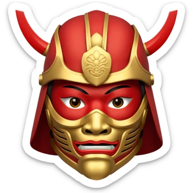 Samurai with red and gold armor and they have a detailed mask covering their mouth but only covering their nose and down sticker