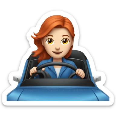 Redhead girl driving blue with with two black cats  sticker