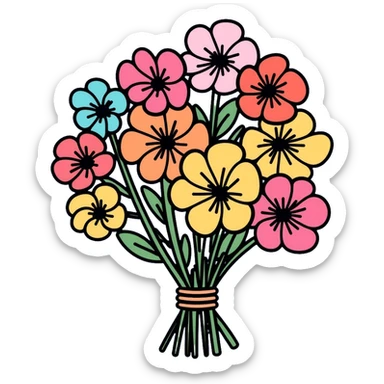 bouquet of flowers with various colorful flowers tied together sticker