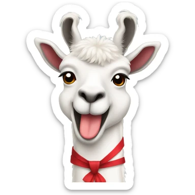 White smiling lama wearing red bow sticker