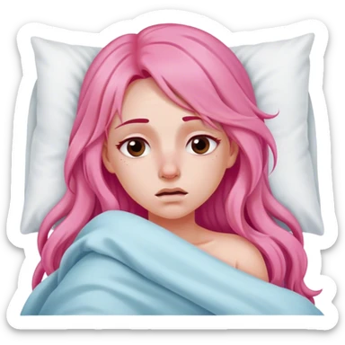 Young Woman with long pink hair In bed with sinus pain  sticker