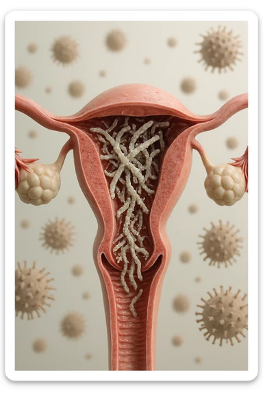 corpo umano anatomico con batteri come la candida nell'utero, sfondo neutro chiaro, iperrealistico 4k sticker