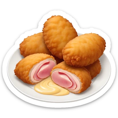 Cinematic Realistic Croquetas Dish Emoji, showcasing crispy, creamy croquettes filled with ham or chicken rendered with lifelike textures and appetizing, dynamic lighting. sticker