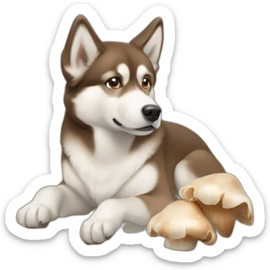 Brown husky with oyster mushrooms sticker
