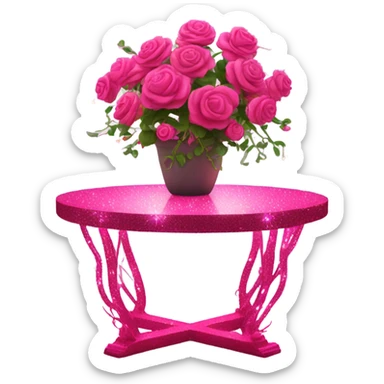 Hot pink table with glitter covered in lights and vines and flowers  sticker