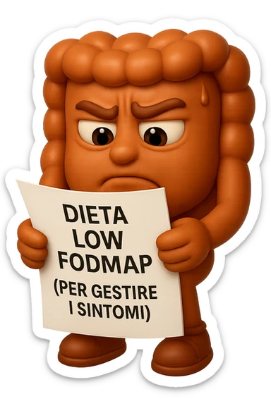 EMOJI STILE IPHONE DI UN INTESTINO UMANO ANATOMICO CHE GUARDA UN FOGLIO CON LA SCRITTA "DIETA LOW FODMAP (PER GESTIRE I SINTOMI)", FAGLI ANCHE LA PARTE BIANCA DEGLI OCCHI, NON SOLO LE PUPILLE, IPERREALISTICO 4K sticker