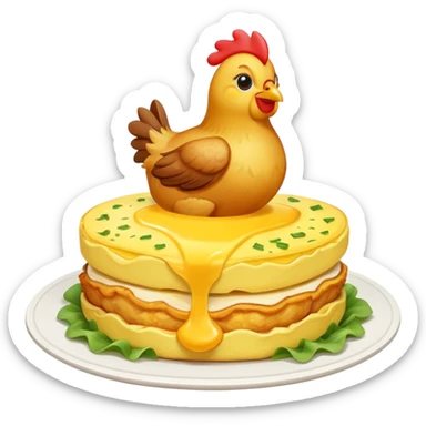 una gallina sopra a una frittata che dice goodmorning sticker