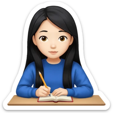 long hair, Asian girl, young adult, university sticker