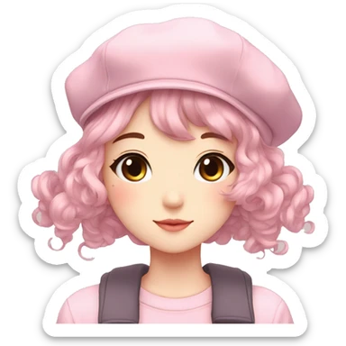Gorgeous pastel anime girl with blushing face and hair garnitures and pretty hair and a beret aesthetic trending style sticker