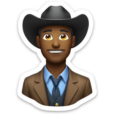 A man in suit with cowboy hat sticker
