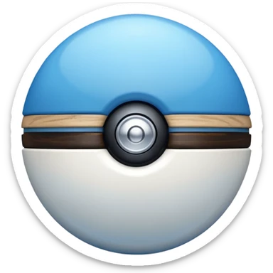 blue pokeball emoji, top half is a more saturated blue, bottom half is white, black stripe, with a white sheen, with a pearlescent finish, with a wood effect sticker