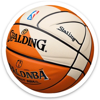 minimalist black Spalding basketball with simple NBA logo, few colorful lines, clean design sticker