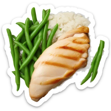 Chicken breast, green beans, and rice on a dinner plate  sticker