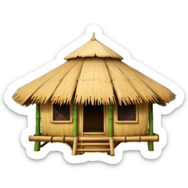 bamboo hut with volcano in the back side sticker