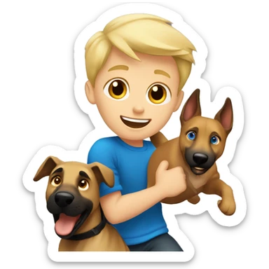blond boy with blue eyes running with his malinois dog sticker