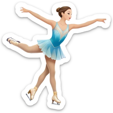 An colorful icon featuring a graceful figure skater performing a spin on the ice. The background includes a grand ice rink palace with shining spotlights and cheering spectators in the stands. Transparent background highlights the elegance and artistry of figure skating sticker