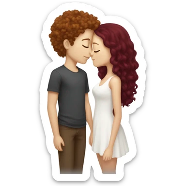 White boy with brown curly hair kissing burgundy hair white girl, they have close eyes  sticker
