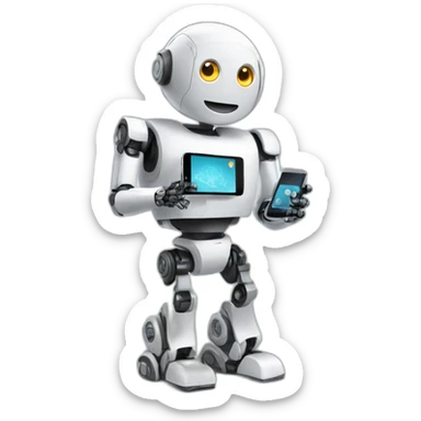 A robot holding a smartphone showcasing the integration of technology into everyday life sticker