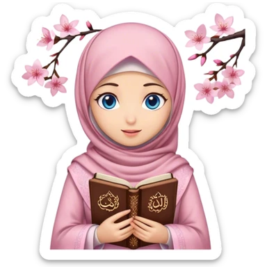 Turkish beautiful finish Konya girl blue eyes with hijab and cherry blossom dress have Quran  sticker