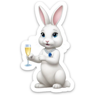 white female bunny wearing sapphires drinking champagne  sticker