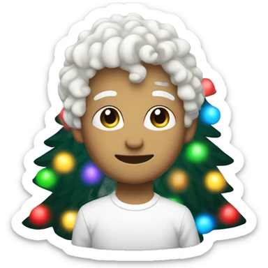 Small white curly hair dig under a rainbow colored light Christmas tree  sticker