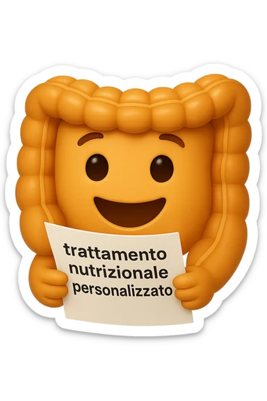 emoji stile iphone di un intestino felice che legge un foglio con la scritta "trattamento nutrizionale personalizzato", non fargli il naso, iperrealistico 4k sticker