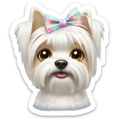 white morkie dog with bows on its ears  sticker