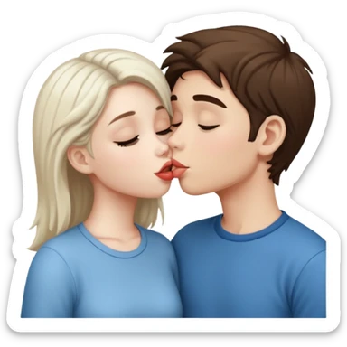 A Cute white skin  boy kissing a white skin girl  sticker