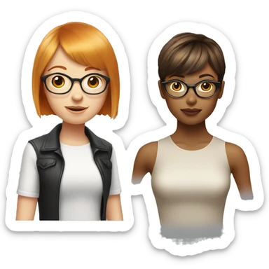 Red head short hair with bangs next to blonde girl with glasses sticker