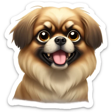 Tibetan spaniel, small, fluffy face with soft brown fur, large expressive black eyes, and a dark nose. Its floppy ears frame the face, and its alert, curious expression draws attention. sticker
