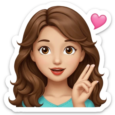 girl with long wavy brown hair, brown eyes, light to medium complexion, long lashes, blowing a kiss sticker