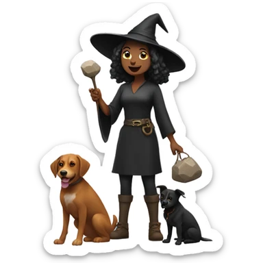 Witch with dogs selling rocks  sticker