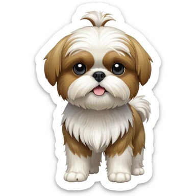 cinematic-[Shish tzu]-realistic-full-body-standing-emoji,-tail-resting-loosely-beside-its-paws,-head-tilted-dramatically, -scruffy-[white]-fur,-simplified-yet-realistic-focused-features,-highly-detailed,-glowing-with-an-almost-sarcastic-glow sticker