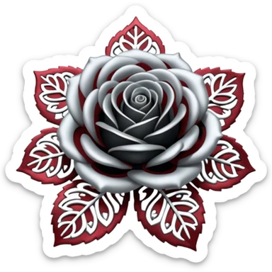 Black and silver filigree rose, 3D, extremely detailed design sticker