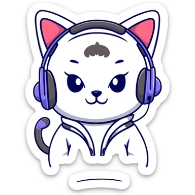 Cute anime style Japanese girl wearing colorful cat ear headphones sticker