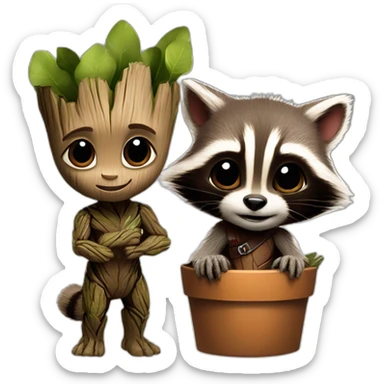 baby groot and rocket racoon sticker