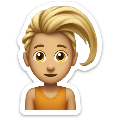 Coy side glancing emoji that tucks hair behind ear gesture sticker