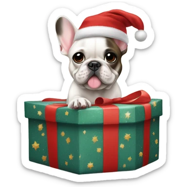 French bulldog in Christmas present sticker