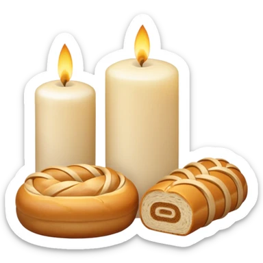 Shabbat two pale beige candles and hala bread  sticker
