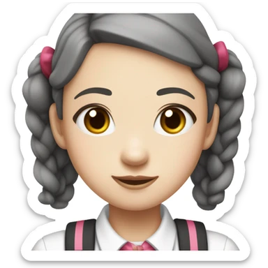 Pale Korean girl with dark red pigtails and bands smiling with pink lips and white collared short sleeve short u sticker