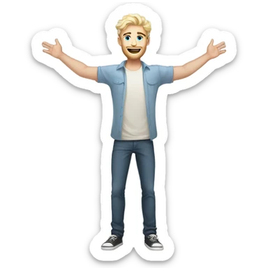 full body raised arms light curl blonde 30yo man blue eyed pale skin sticker