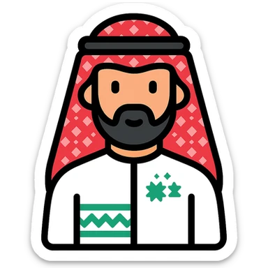 icon of Saudi culture showing a man in a thobe and shemagh with subtle cultural motifs, sleek modern style sticker