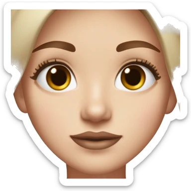 a white girl with dark brown milking brown straight hair middle part that’s short and ends the length on her shoulders with brown eyes and long eyelashes with lots of mascara on them and lipgloss on the lips plesse sticker